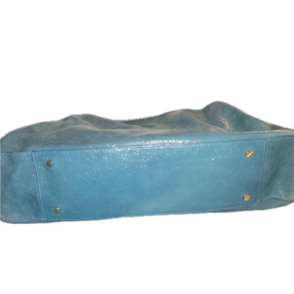 Tory Burch Vintage Green Shimmer Leather Blue Beaded Hobo Shoulder tote bag - Picture 13 of 16